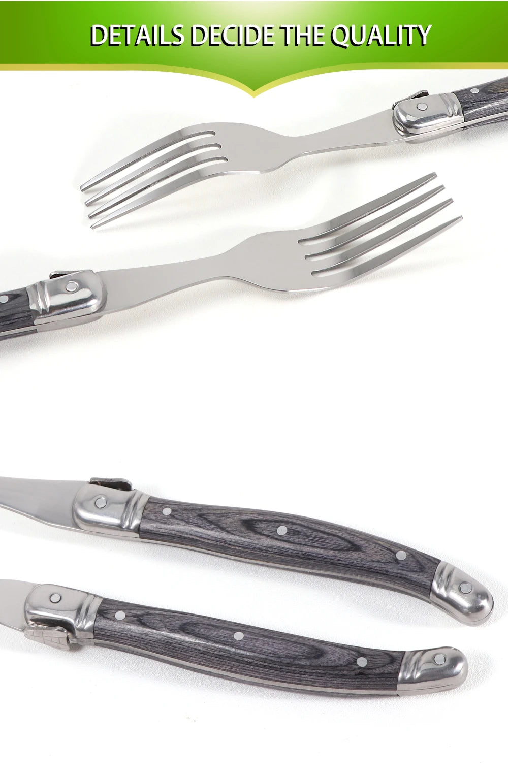 Jaswehome Elegante Set Di Forchette Da Bistecca Grigie Inox Con Manico In Legno Forchetta Da Insalata Regalo