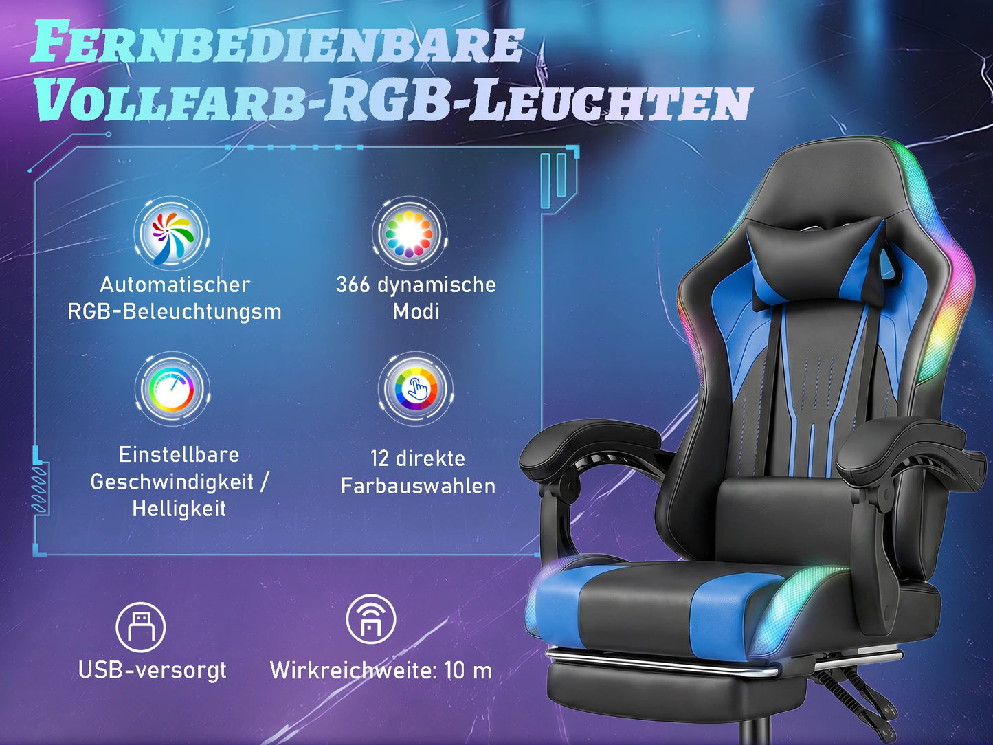 Sedia Da Gaming Ergonomica Devoko Con Illuminazione RGB Regolabile In Altezza E Inclinabile Per Gaming