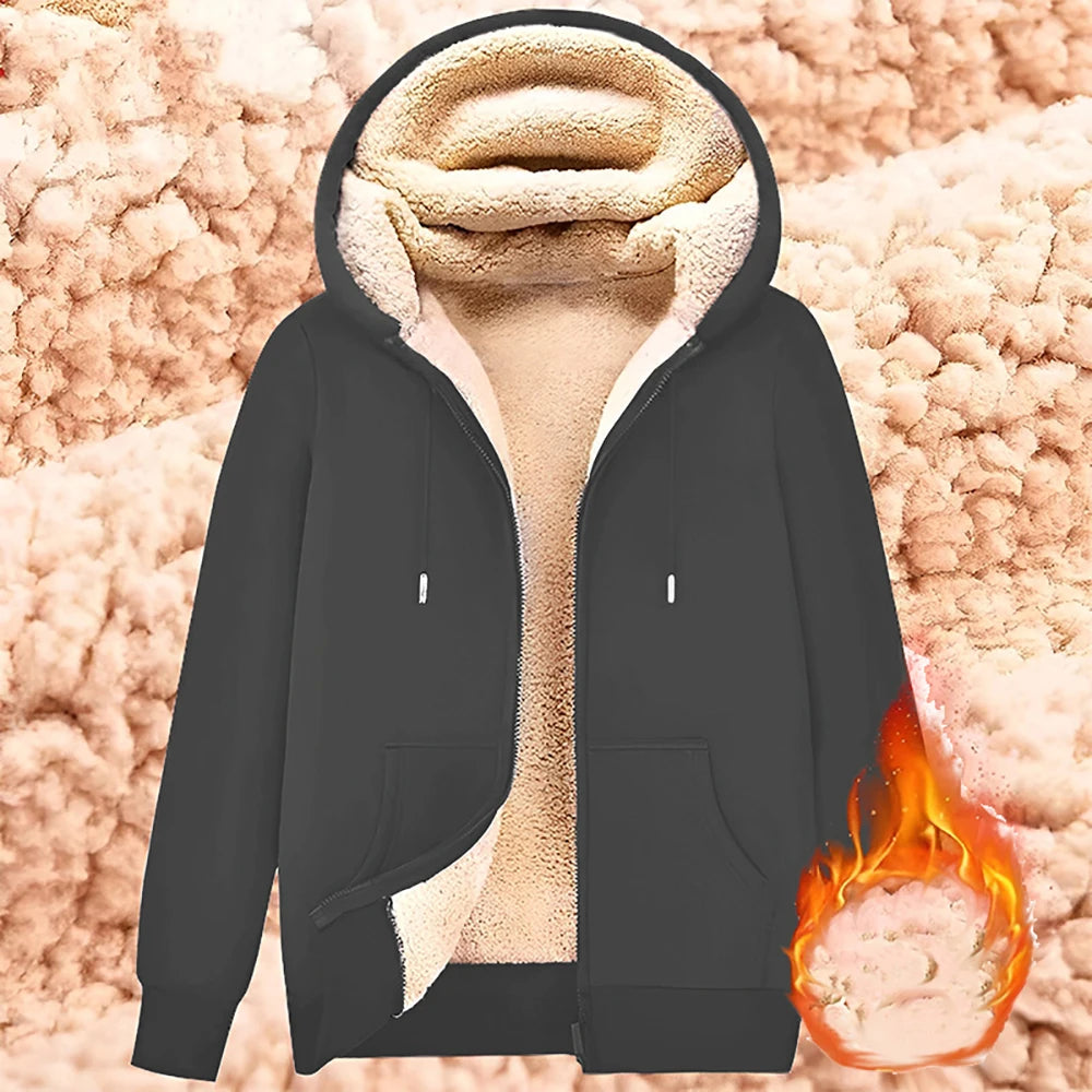 Felpa Cappotto Unisex Con Cappuccio Inverno Lana Di Agnello Tasche Frontali Cerniera Calda Foderata In Peluche Cardigan