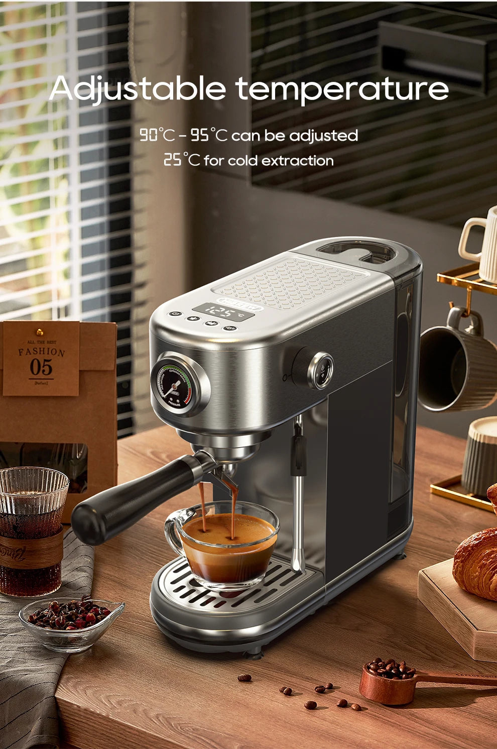 HiBREW 20 Bar Macchina Per Caffè Espresso Semiautomatica Temperatura Regolabile Freddo Caldo Sottile Cappuccino H10B