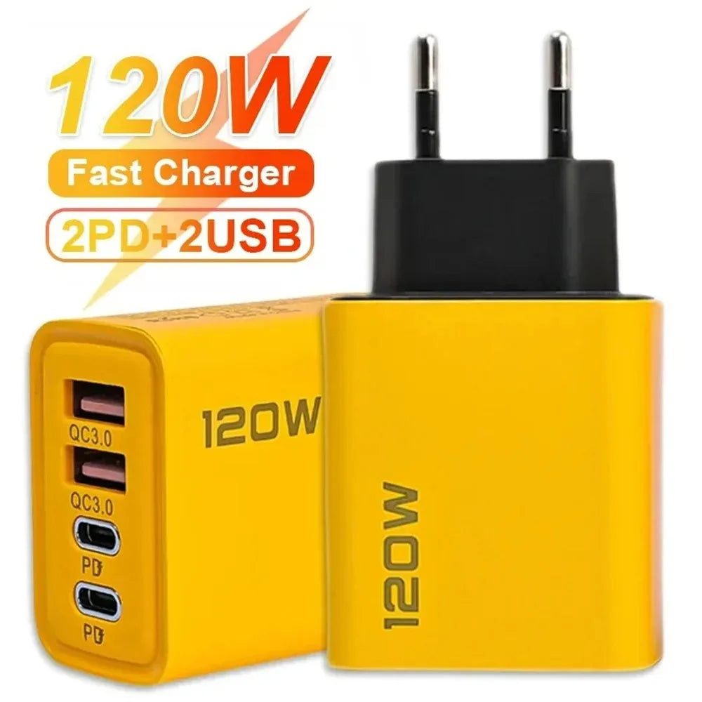 Caricatore USB C PD GaN a Quattro Porte da Parete 120W Ricarica Rapida per IPhone 16 15 14 Samsung Huawei