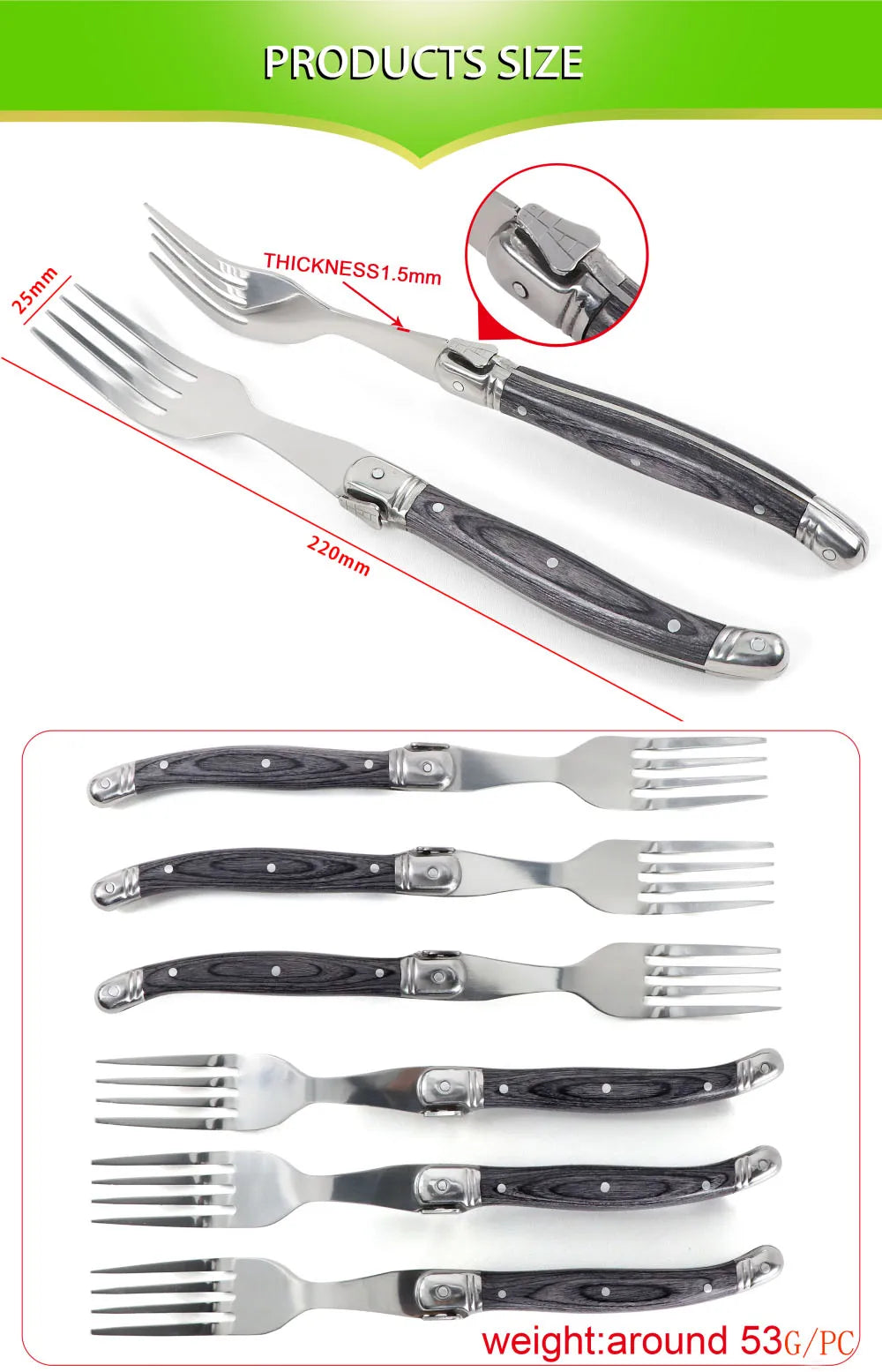 Jaswehome Elegante Set Di Forchette Da Bistecca Grigie Inox Con Manico In Legno Forchetta Da Insalata Regalo