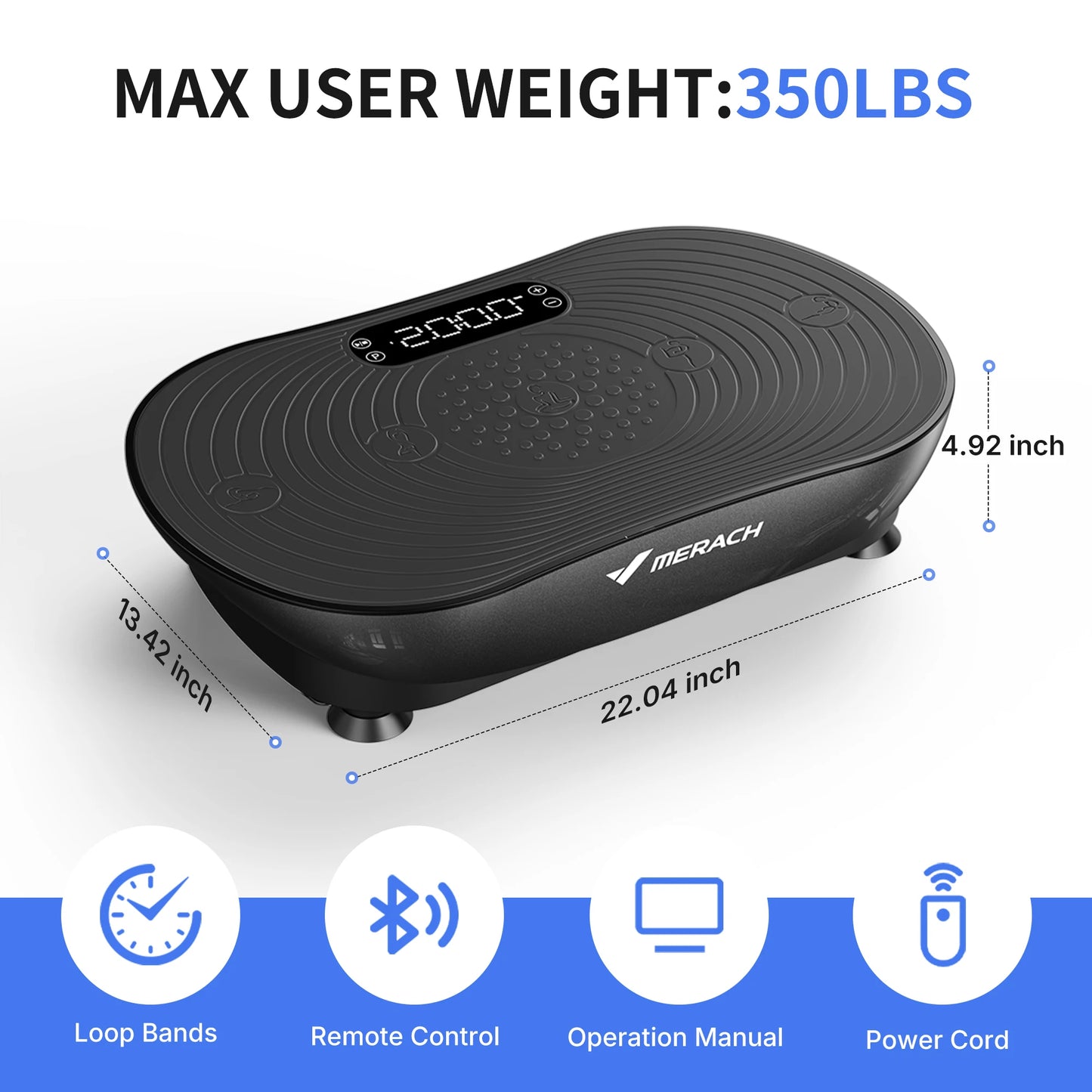 Piattaforma Vibrante MERACH Dimagrimento Tonificazione 99 Livelli Velocità Vibrazione Potenziata Bluetooth Touchscreen LED