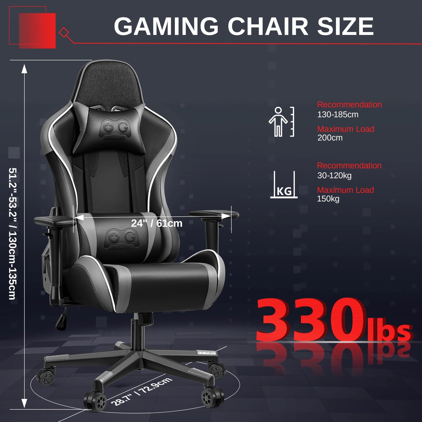 Sedia Da Gaming Ergonomica In Pelle PU Con Braccioli Regolabili Impermeabile Capacità Massima 150 Kg Nero Grigio