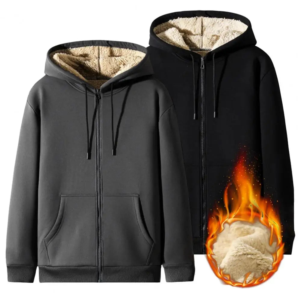 Felpa Cappotto Unisex Con Cappuccio Inverno Lana Di Agnello Tasche Frontali Cerniera Calda Foderata In Peluche Cardigan