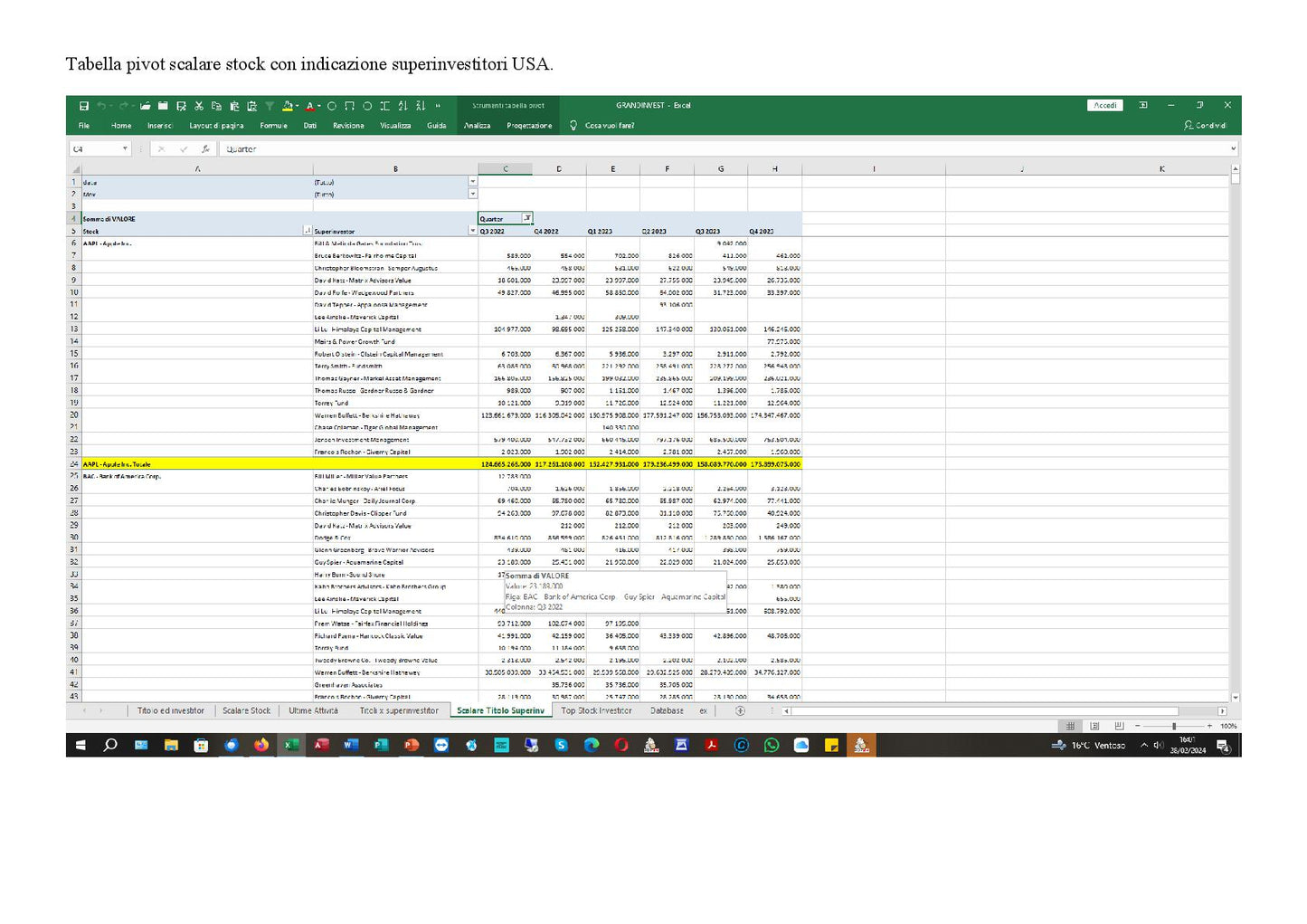 File Excel Analisi Portafogli Superinvestitori USA Trimestrale Guida Pratica Movimenti Strategie Investimento
