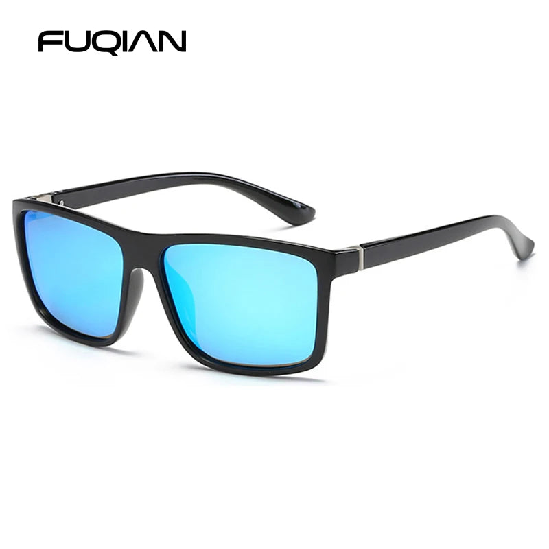 Occhiali Da Sole Polarizzati Quadrati Neri Classici Da Uomo Blu A Specchio Moda Unisex Vintage UV400