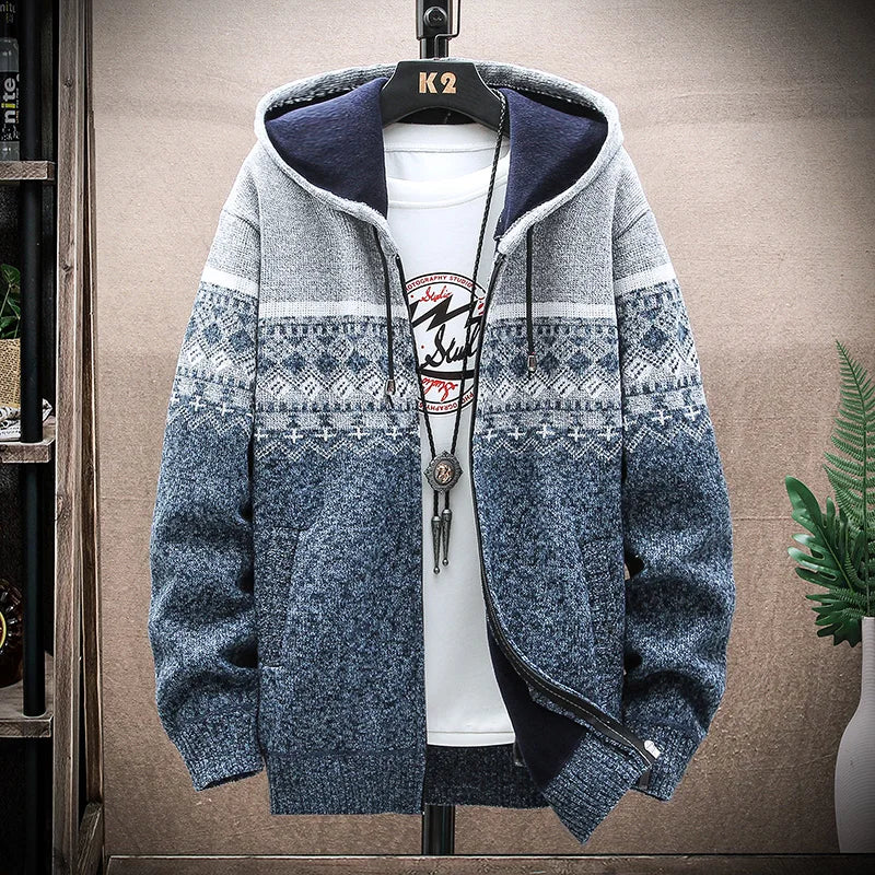 Nuovo Maglione Scozzese Invernale Da Uomo Cardigan Con Cappuccio Cerniera Giacca In Lana Calda Autunno In Pile Quadretti
