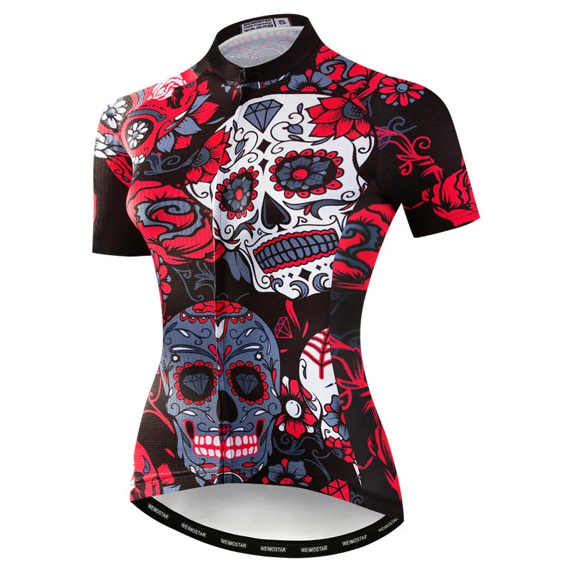 Weimostar Pro Maglia Da Ciclismo Donna Skull Traspirante Con Tasche Riflettente Quick Dry Estate MTB