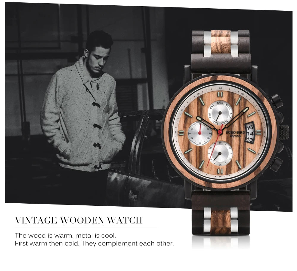Orologio In Legno Da Uomo Cronografo Luxury Top Brand Elegante Con Scatola Di Legno Logo Personalizzato Regalo Ideale