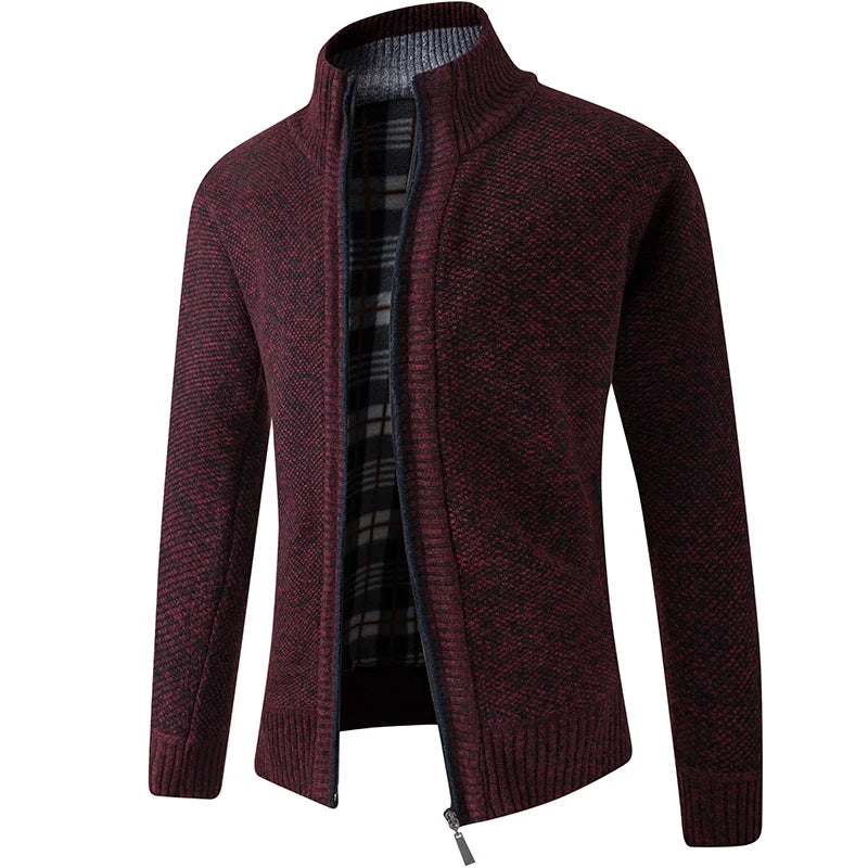 Giacca Uomo Invernale Spessa In Pile Con Zip Intera Antivento Collo A O In Maglia Calda