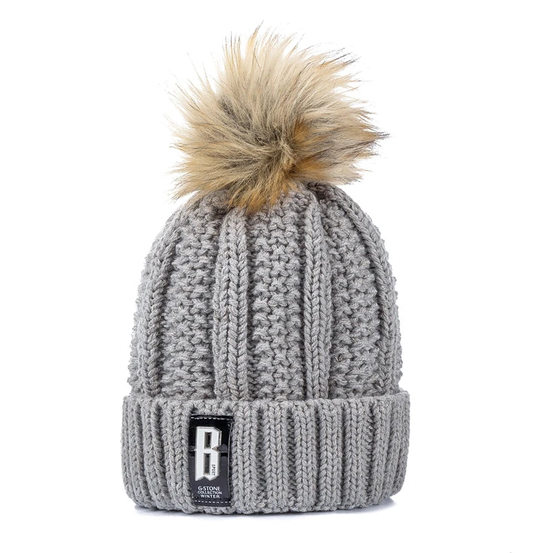 Cappello Invernale Da Donna Con Pompon Pelliccia Foderata Berretto In Lana Lavorato A Maglia Caldo E Elegante Streetwear