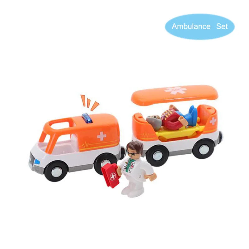 Nuovo Treno Magnetico Per Bambini Con Camion Pompieri Ambulanza Polizia Compatibile Brio In Legno