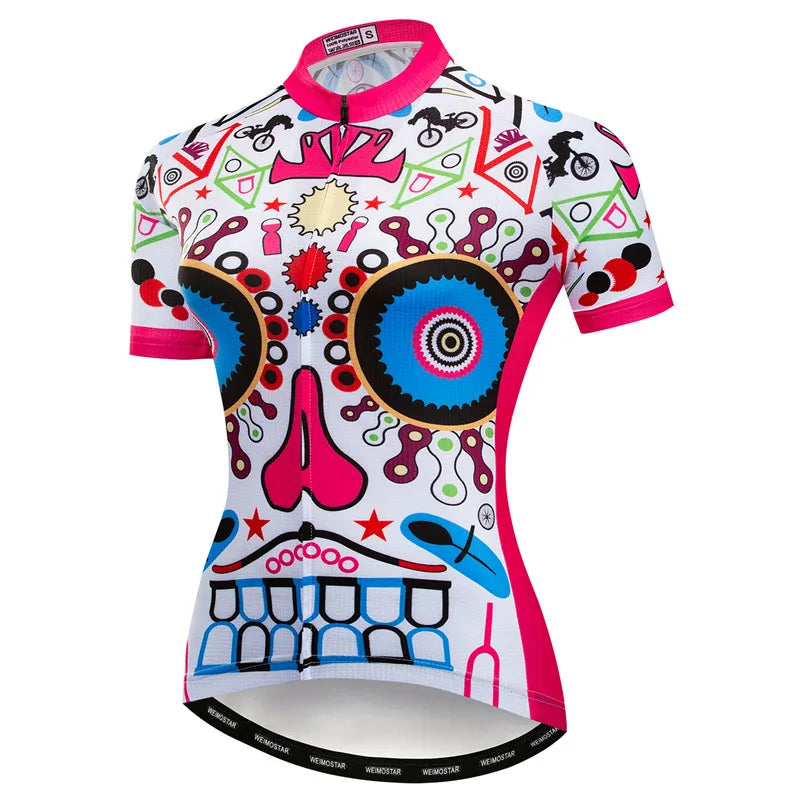 Weimostar Pro Maglia Da Ciclismo Donna Skull Traspirante Con Tasche Riflettente Quick Dry Estate MTB