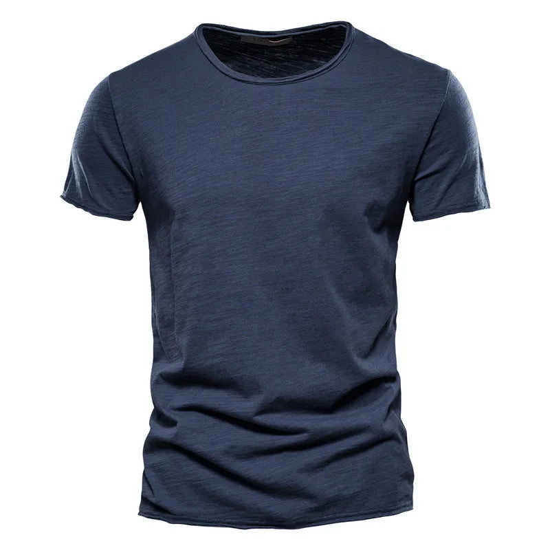 Maglietta Uomo Cotone 100 Percento Con Scollo A V Slim Fit Colore Solido Manica Corta
