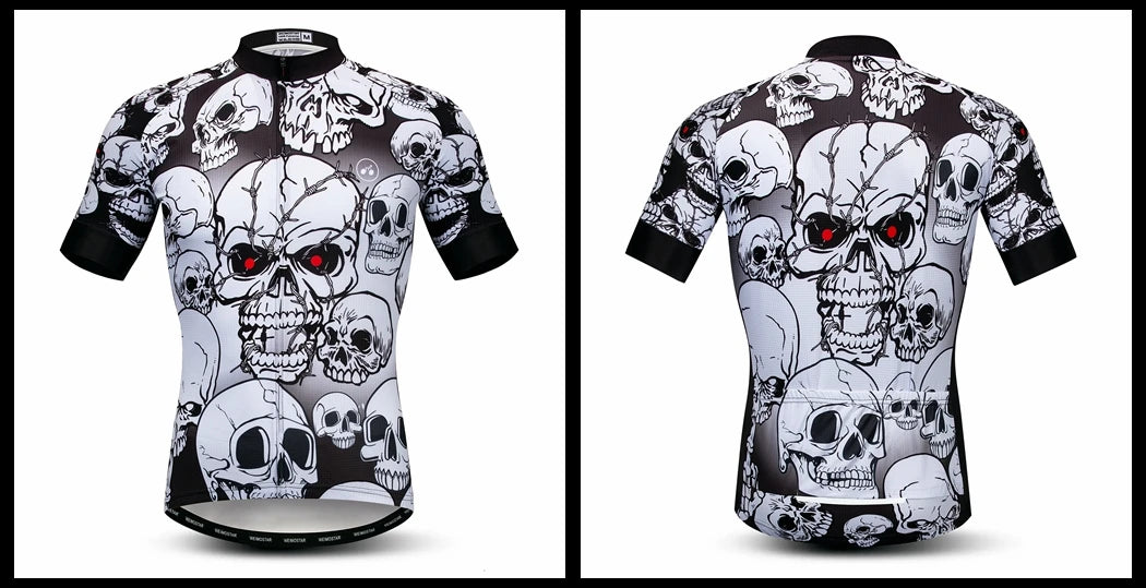 Jersey Da Ciclismo Uomo Skull Traspirante Estate Quick Dry Anti Sudore Riflettente Con Tasche MTB