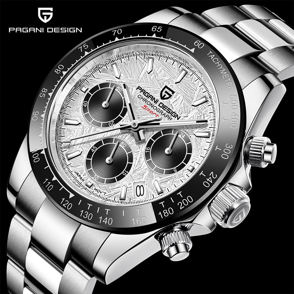 PAGANI DESIGN 2024 PD1644 Orologio Da Polso Uomo Quarzo Cronografo 100M Vetro Zaffiro Quadrante Meteorite