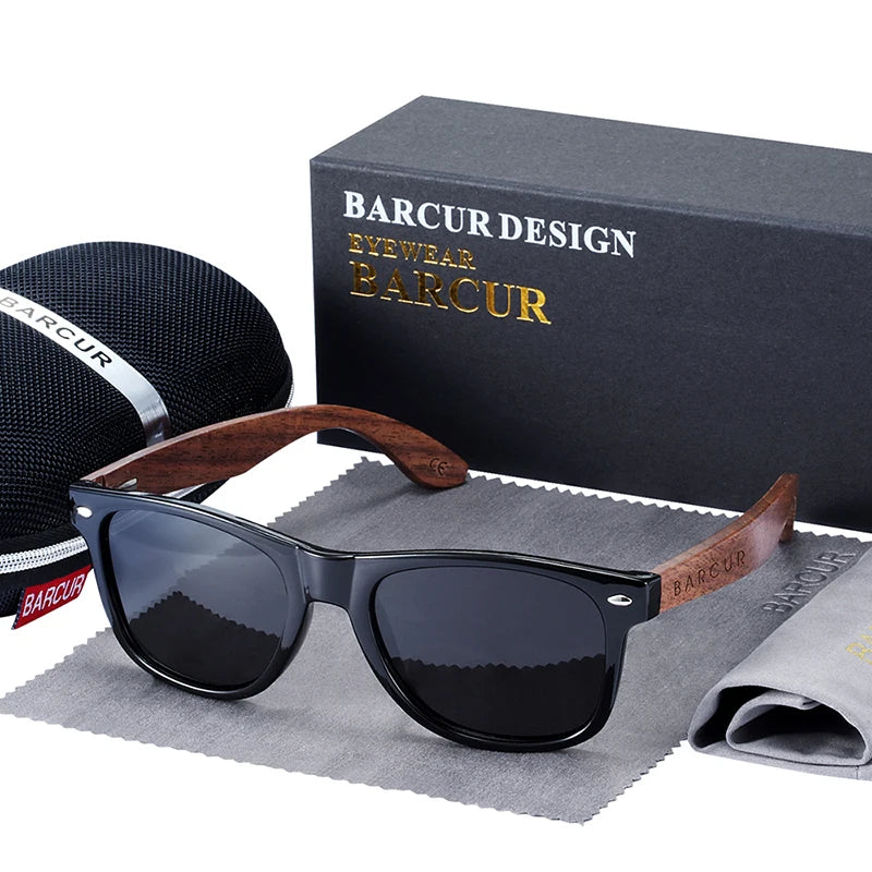 Occhiali Da Sole In Legno BARCUR Uomo Polarizzati UV400 Protezione Totale Scatola Originale