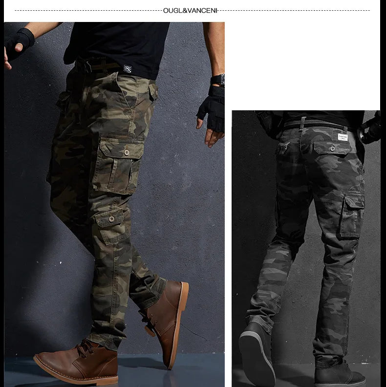 Pantaloni Cargo Uomo Mimetici Con Tasche Molteplici Pantaloni Larghi Casuali In Cotone