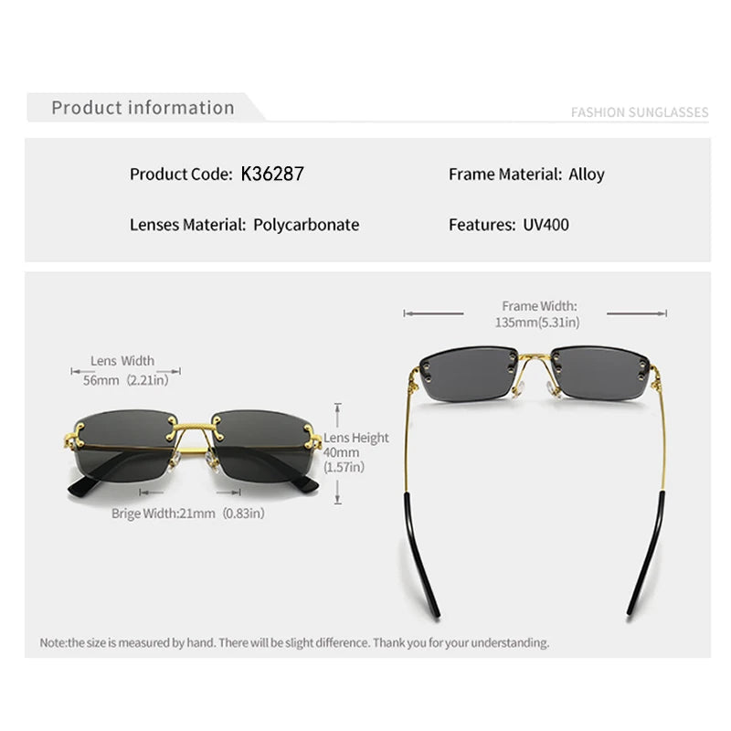 Occhiali Da Sole Rettangolari Caterside Punk In Metallo Lusso Senza Montatura Lenti Gradiente UV400 Uomo Donna Sport 2024