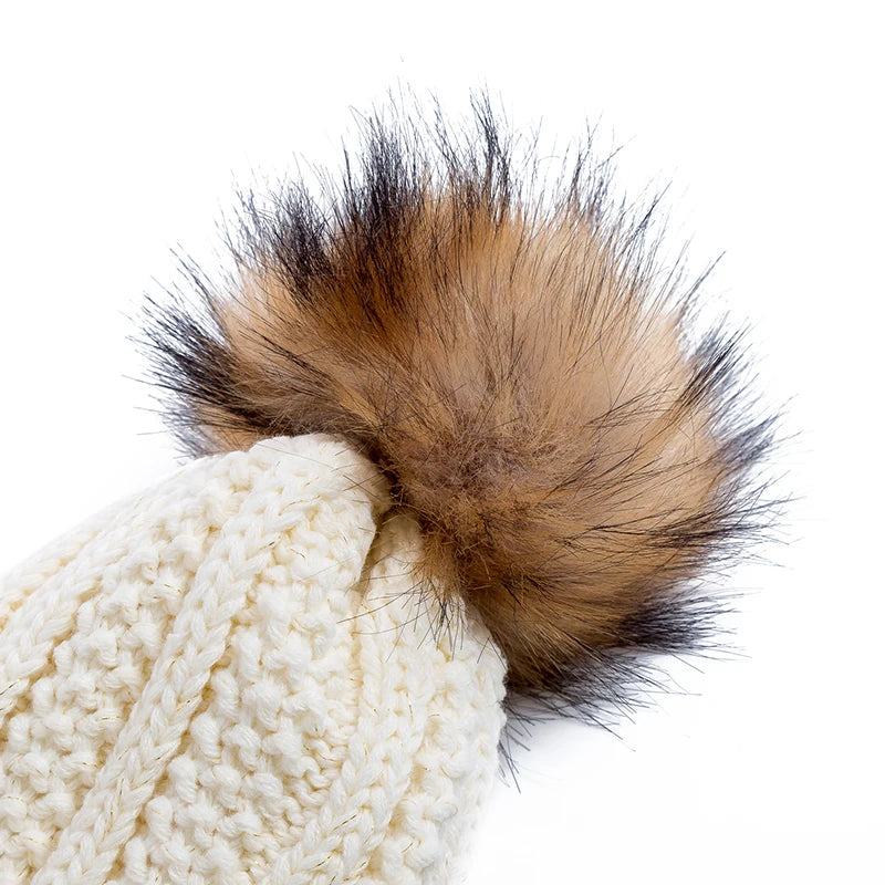 Cappello Invernale Da Donna Con Pompon Pelliccia Foderata Berretto In Lana Lavorato A Maglia Caldo E Elegante Streetwear