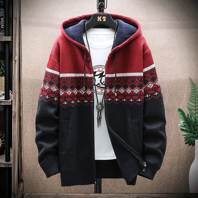 Nuovo Maglione Scozzese Invernale Da Uomo Cardigan Con Cappuccio Cerniera Giacca In Lana Calda Autunno In Pile Quadretti