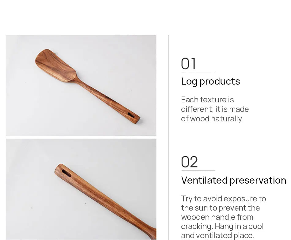 Set Da 5 Pezzi Di Spatole Scanalate In Teak Naturale Per Mescolare Utensili Da Cucina In Legno Resistente Al Calore