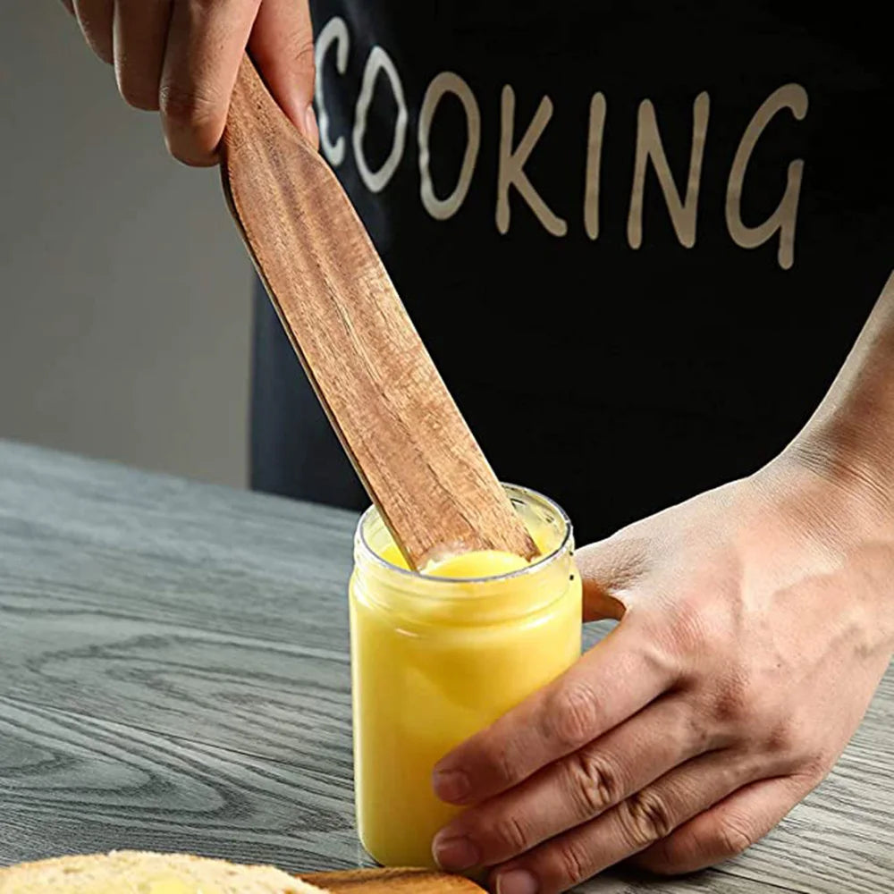 Set Da 5 Pezzi Di Spatole Scanalate In Teak Naturale Per Mescolare Utensili Da Cucina In Legno Resistente Al Calore