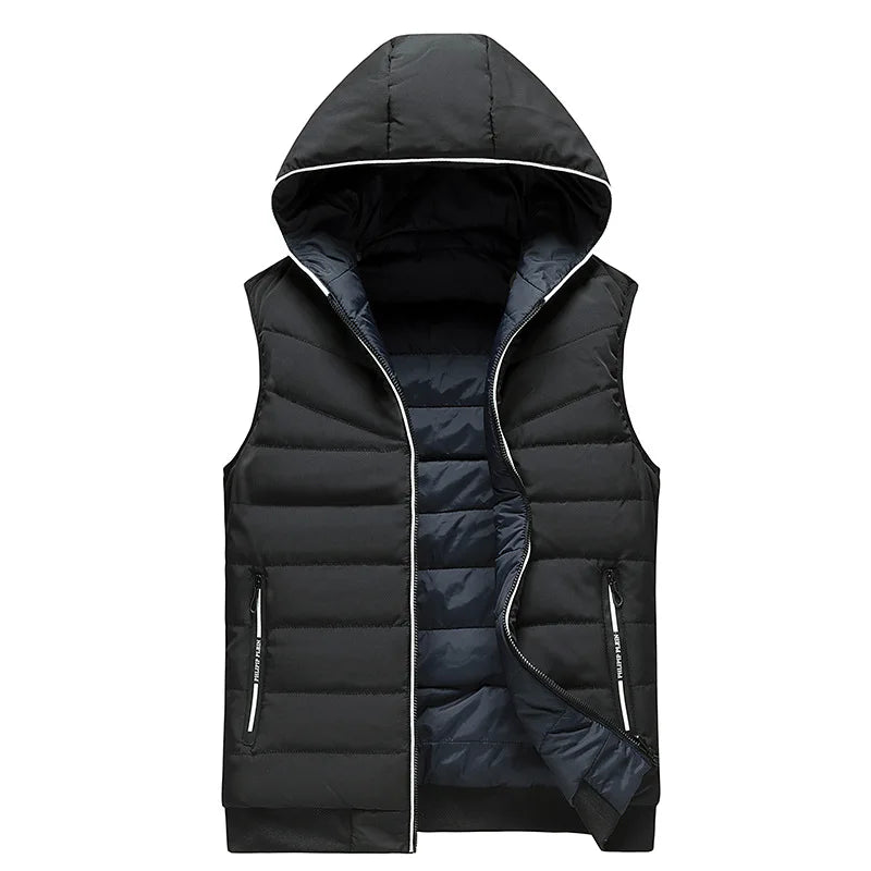 Gilet Reversibile Da Uomo Imbottito Senza Maniche In Cotone Con Cappuccio E Colletto Mandarino 2 In 1 Parka VT 276
