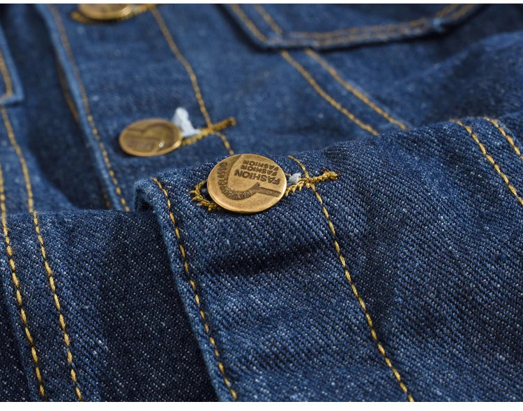 Capospalla Uomo Slim Fit Denim Blu Scuro Con Maniche Lunghe Tasche Giacca Jeans Classica