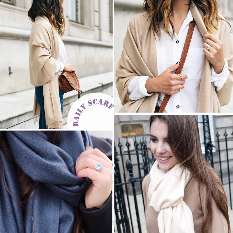 Sciarpa di Pashmina da Donna Morbida Cashmere Foulard Viaggio Ufficio Inverno Caldo Hijab Solido Avvolge Bandana