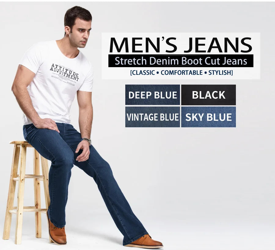Jeans Da Uomo Con Taglio A Stivale Slim Fit Blu Neri Elasticizzati Denim Classici Firmati