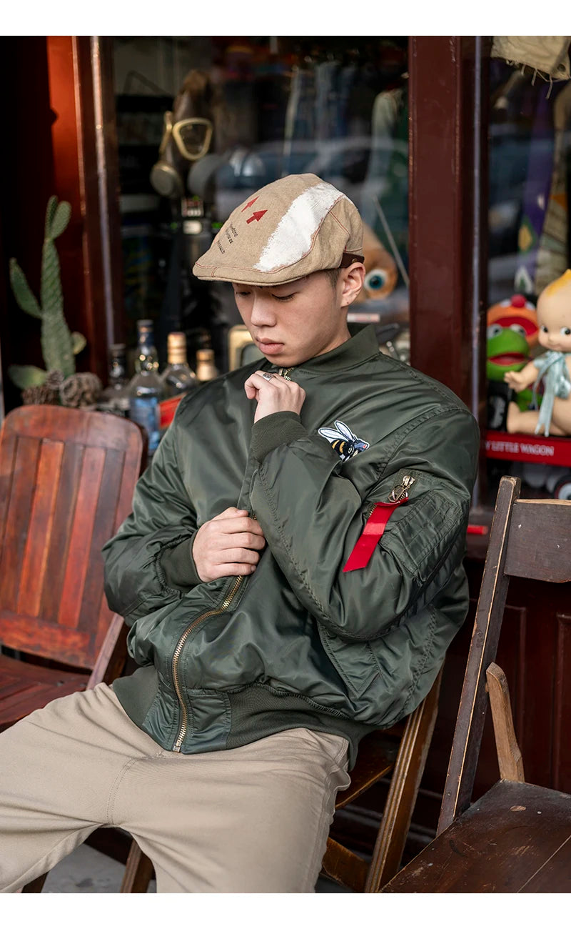 Giacca Bomber Da Uomo Invernale Con Patch Ricamato Bumble Bees Forza Aerea Pilota Calda E Imbottita