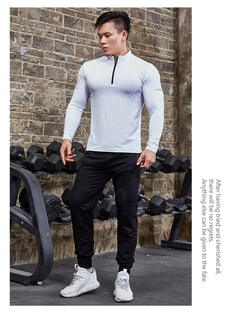 T Shirt Sportiva Da Uomo Manica Lunga Per Palestra E Corsa In Compressione Abbigliamento Sportivo Zip Pullover Rashguard