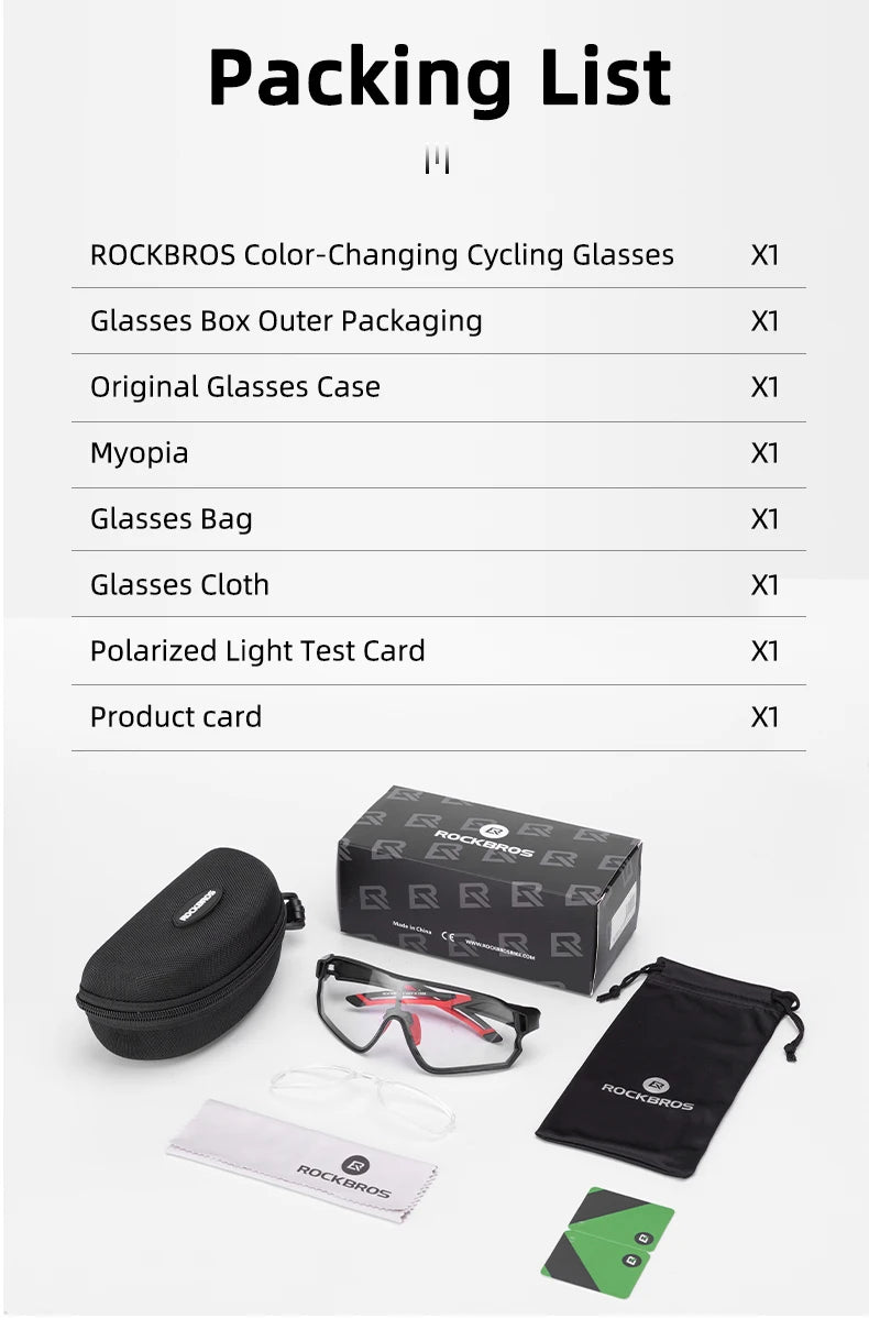 ROCKBROS Occhiali Da Ciclismo Fotocromatici UV400 Per Sport All Aperto Leggeri E Flessibili MTB
