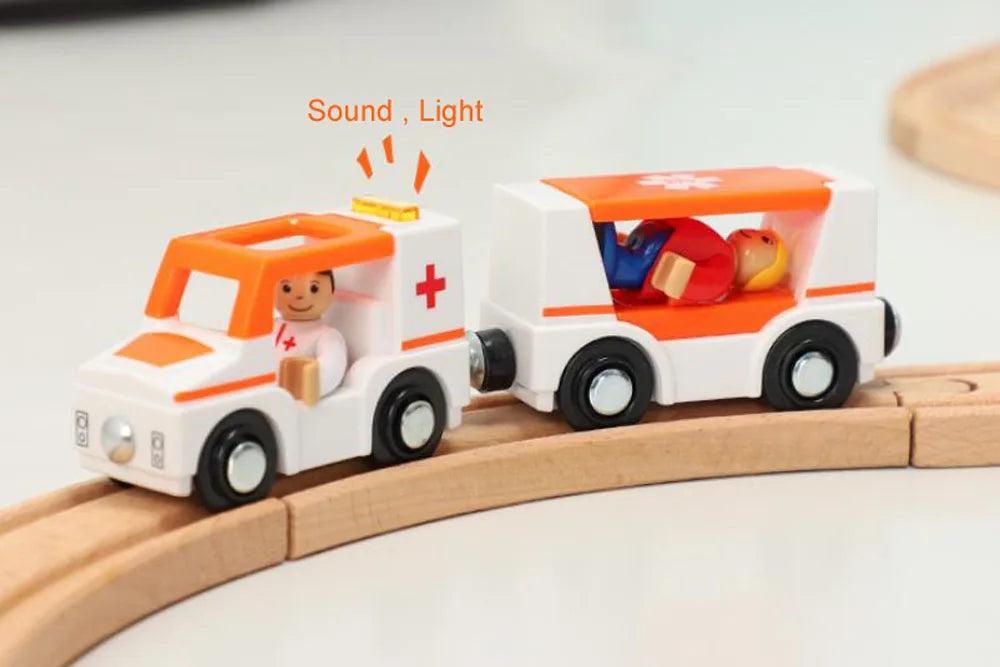 Nuovo Treno Magnetico Per Bambini Con Camion Pompieri Ambulanza Polizia Compatibile Brio In Legno