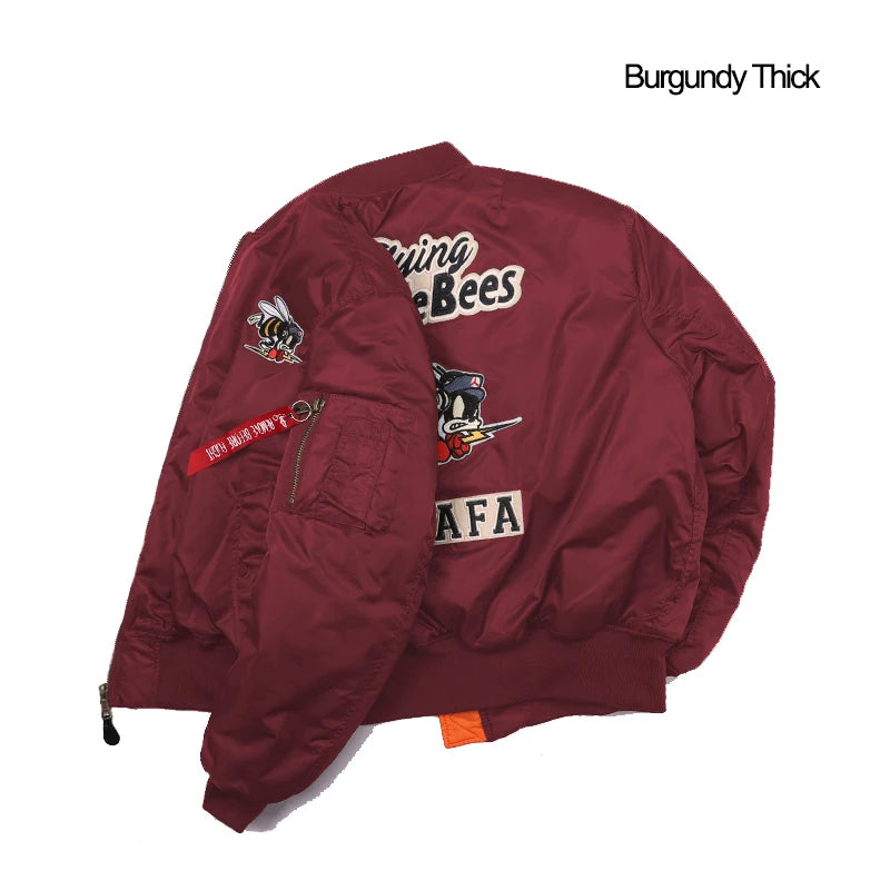 Giacca Bomber Da Uomo Invernale Con Patch Ricamato Bumble Bees Forza Aerea Pilota Calda E Imbottita