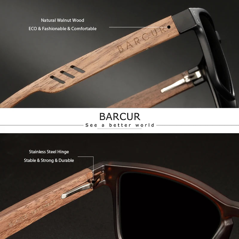 Barcur Occhiali Da Sole In Legno Naturale Polarizzati UV400 Per Uomo Lusso Design Originale Elegante