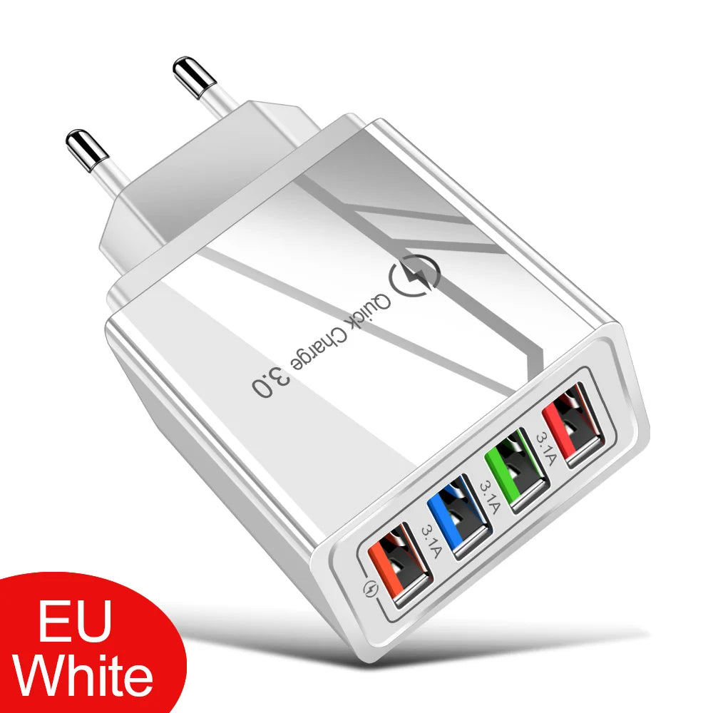 Caricatore USB 3A a 4 Porte Da Muro Con Spina EU US Integrata Per iPhone 16 Pro Ricarica Veloce