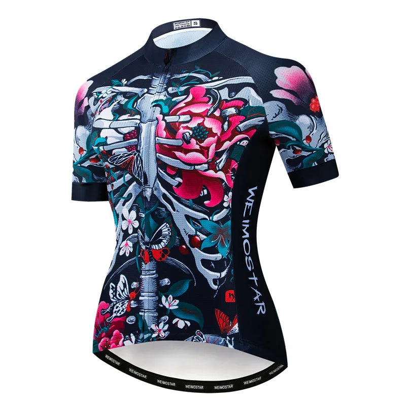 Weimostar Pro Maglia Da Ciclismo Donna Skull Traspirante Con Tasche Riflettente Quick Dry Estate MTB