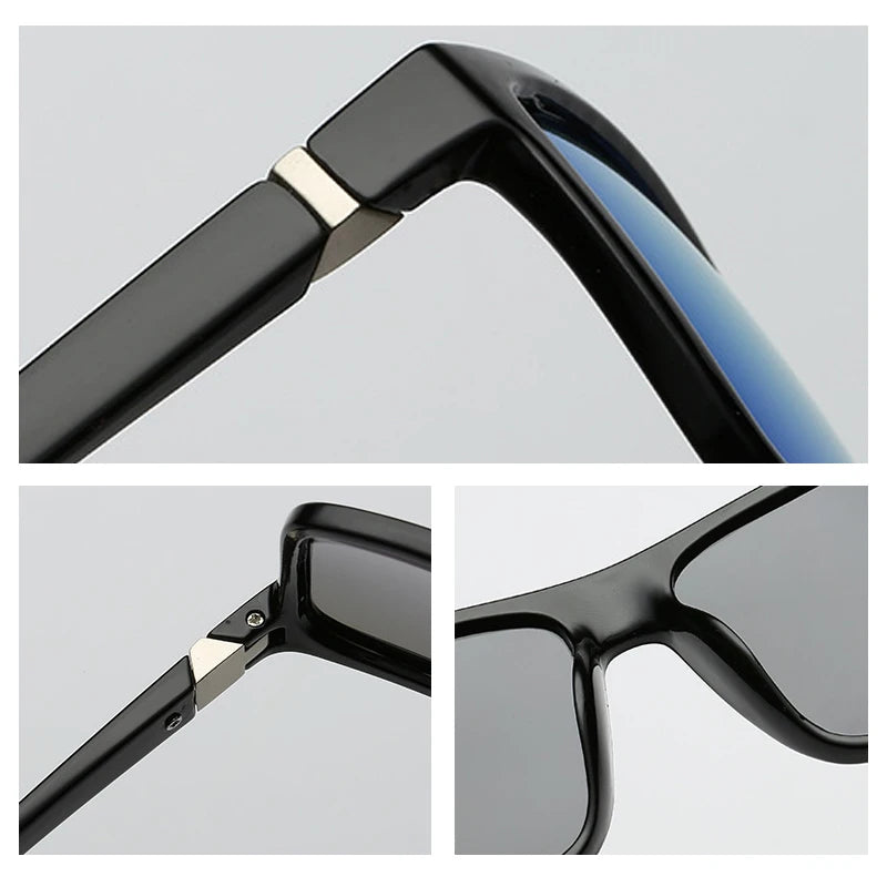 Occhiali Da Sole Polarizzati Quadrati Neri Classici Da Uomo Blu A Specchio Moda Unisex Vintage UV400
