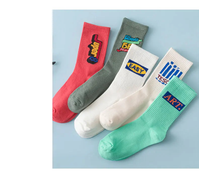 Calzini A Tubo Unisex Multicolore Traspiranti Con Alfabeti Per Sport Hip Hop Street Coppie
