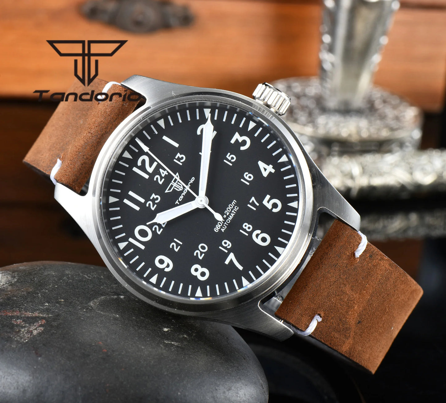 Orologio Diver Automatico Uomo Tandorio 39mm 20BAR Corona a Vite Vetro Zaffiro AR Lume Verde