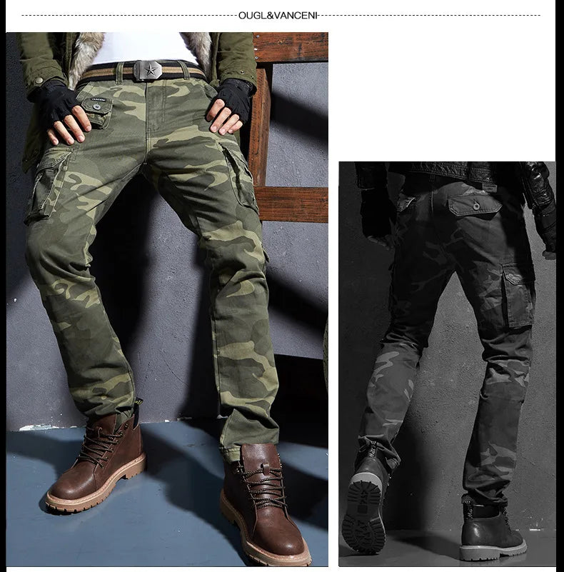 Pantaloni Cargo Uomo Mimetici Con Tasche Molteplici Pantaloni Larghi Casuali In Cotone