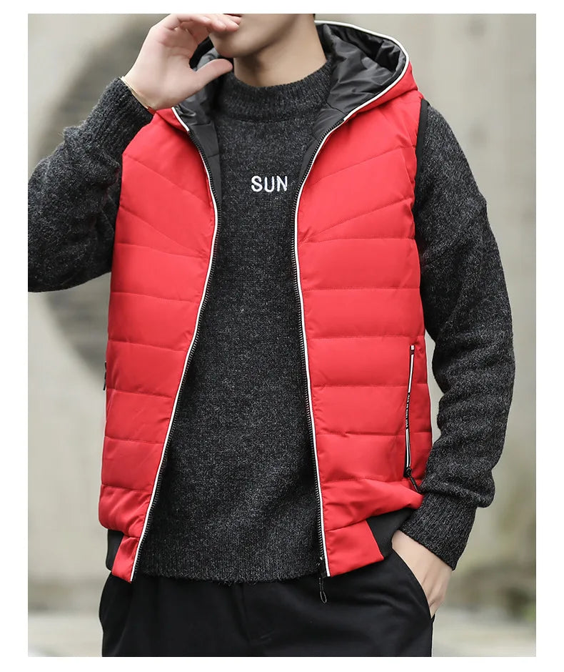 Gilet Reversibile Da Uomo Imbottito Senza Maniche In Cotone Con Cappuccio E Colletto Mandarino 2 In 1 Parka VT 276