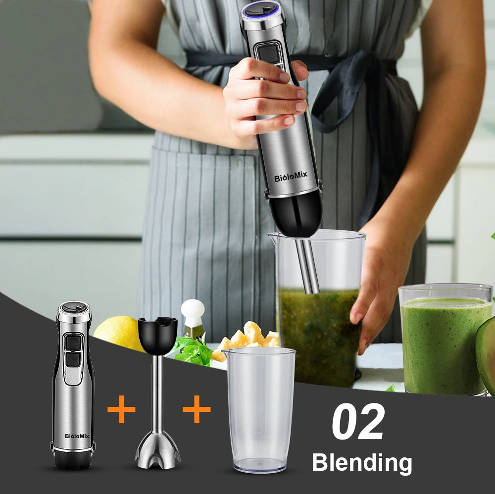 Frullatore A Immersione Biolomix 4 In 1 Ad Alta Potenza 1200 W Lame In Acciaio Inox Con Tazza Tritatutto E Frullato