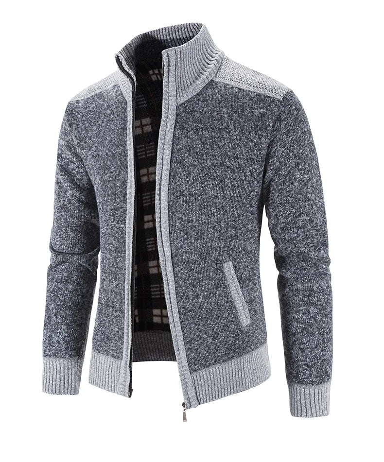 Nuovo Cardigan Patchwork Da Uomo Slim Fit Con Collo Coreano Caldo E Lavorato A Maglia Giacca Invernale