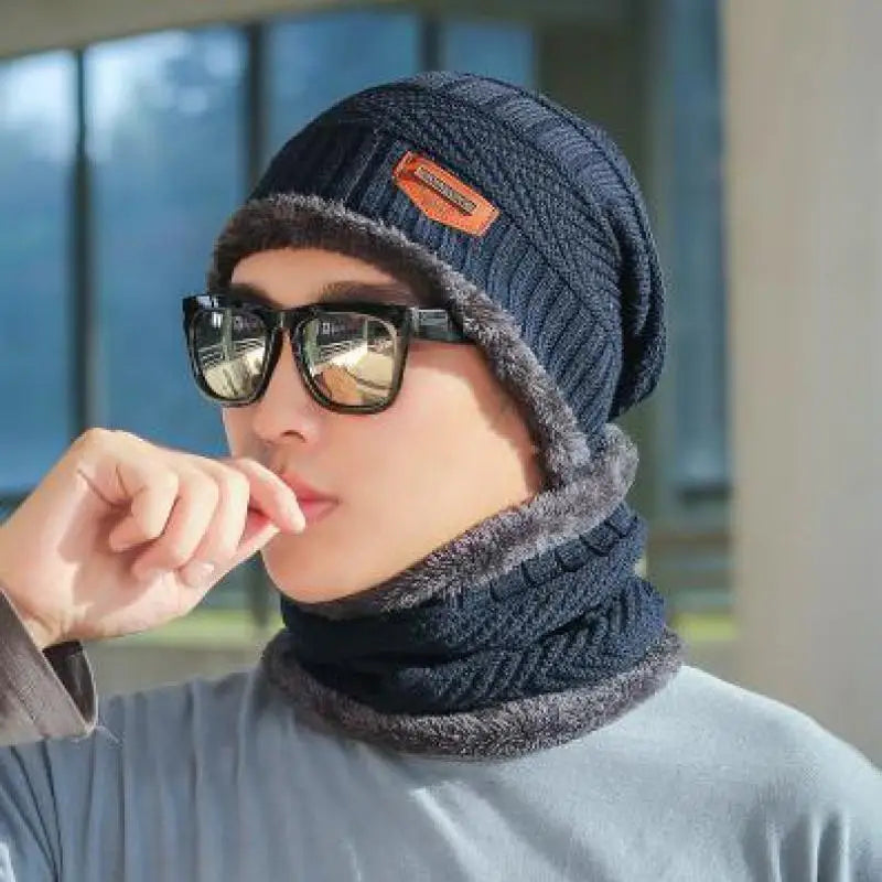 Set Invernale Cappello A Cuffia Unisex Lana Lavorata A Maglia Con Sciarpa Passamontagna Maschera