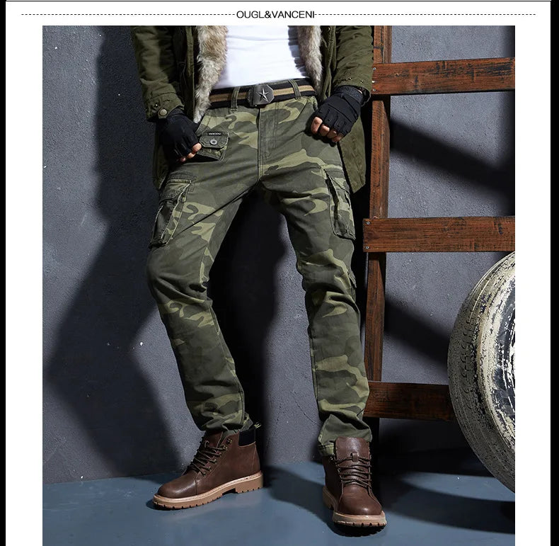 Pantaloni Cargo Uomo Mimetici Con Tasche Molteplici Pantaloni Larghi Casuali In Cotone