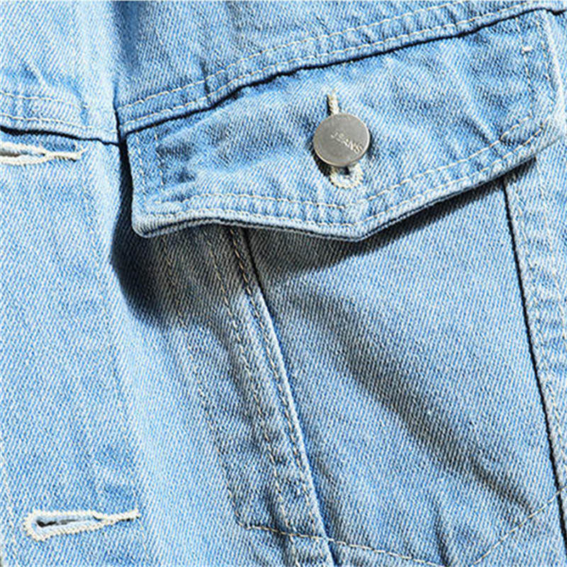 Giacca Jeans Uomo Con Cappuccio Tinta Unita Streetwear Casual Colletto Rovesciato Cappuccio Staccabile